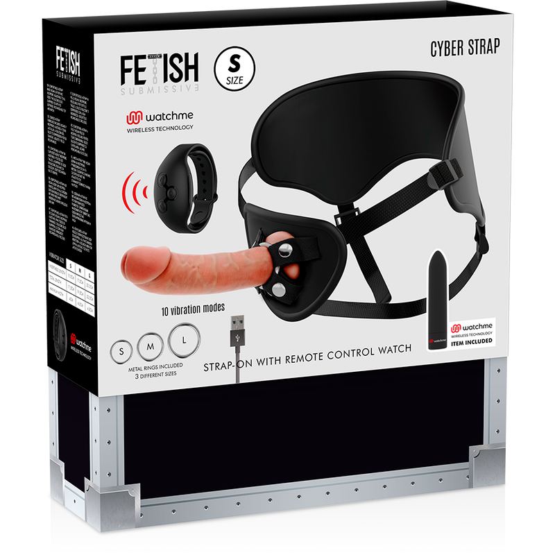 FETISH SUBMISSIVE CYBER STRAP - STRAP WITH DILDO AND BULLET REMOTE CONTROL WATCH TECHNOLOGY