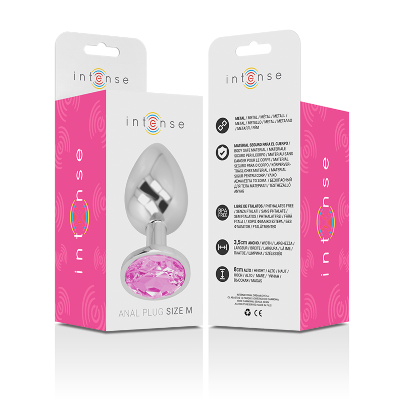 INTENSE - ALUMINUM METAL ANAL PLUG WITH PINK CRYSTAL, SIZE M