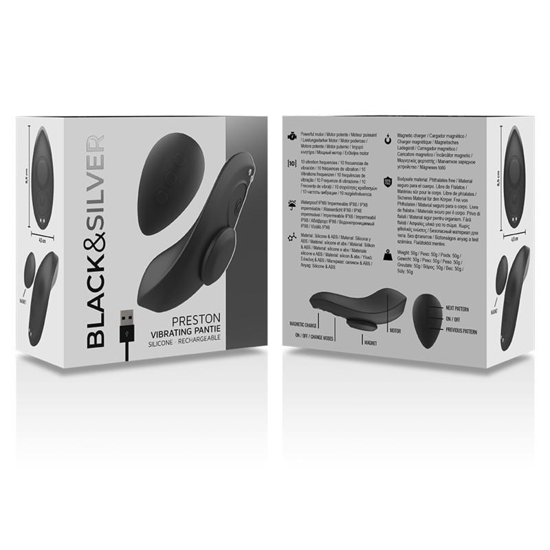 BLACK&SILVER - PRESTON RECHARGEABLE SILICONE VIBRATOR PANTIES BLACK