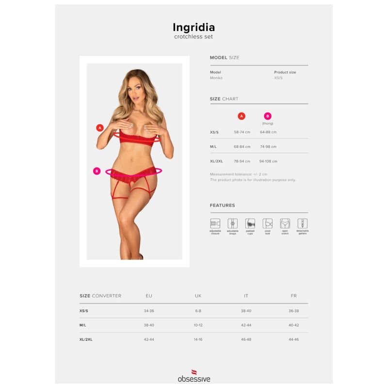 OBSESSIVE - INGRIDIA SET, TWO PIECE, WITHOUT COVER, RED XL/XXL