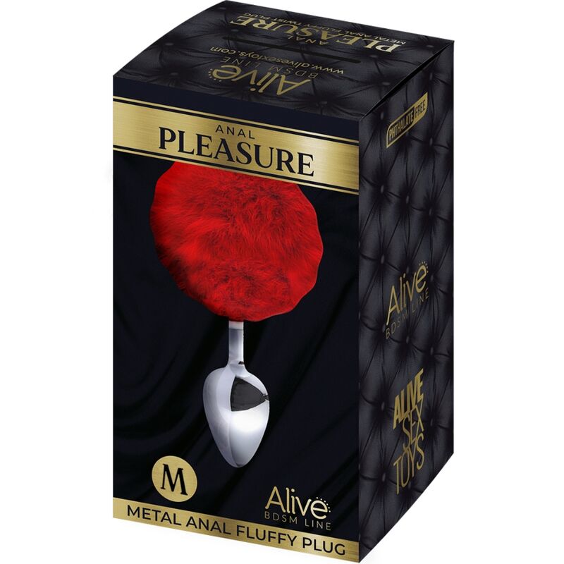 ALIVE - ANAL PLEASURE PLUG, SMOOTH METAL, FLUFFY, RED, SIZE M