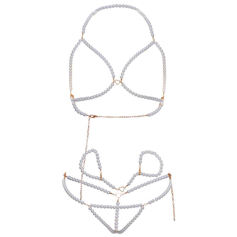 LEG AVENUE - BRA BRACELETS AND PEARL THONG SET