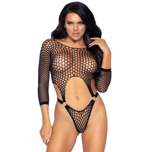 LEG AVENUE - TOP BODYSUIT WITH THONG BACK, ONE SIZE - BLACK