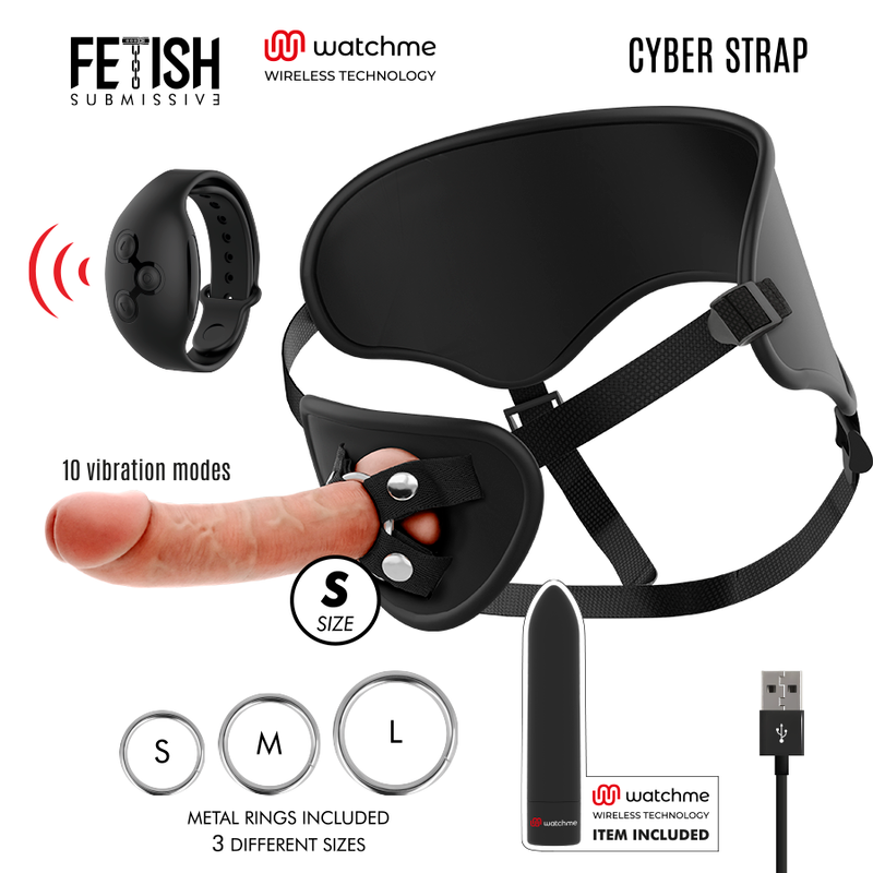 FETISH SUBMISSIVE CYBER STRAP - STRAP WITH DILDO AND BULLET REMOTE CONTROL WATCH TECHNOLOGY
