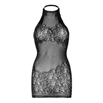 LEG AVENUE - RHINESTONE HALTER MINI DRESS, ONE SIZE - BLACK