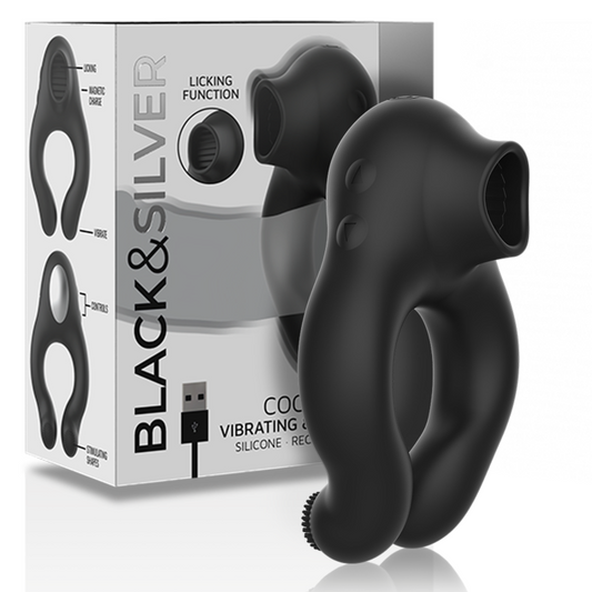 BLACK&amp;SILVER - VIBRATOR RING MADE OF SILICONE, 3 MOTORS, RECHARGEABLE, BLACK