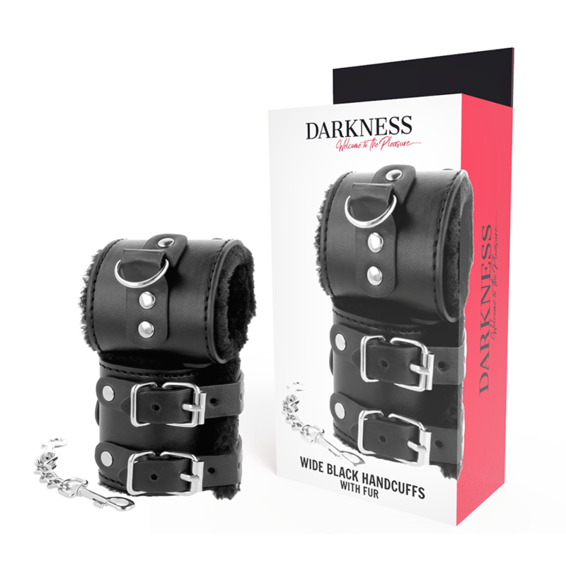 DARKNESS - BLACK, ADJUSTABLE LEATHER HANDCUFFS WITH LINING