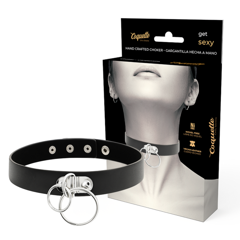 COQUETTE CHIC DESIRE - DOUBLE RING COLLAR MADE OF VEGAN LEATHER