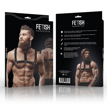 FETISH SUBMISSIVE ATTITUDE - ADJUSTABLE ECO-LEATHER CHEST STRAP WITH NECKLACE FOR MEN