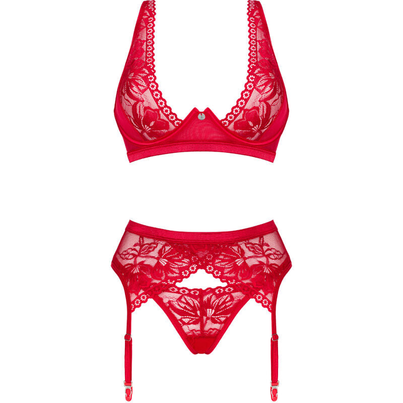 OBSESSIVE - LACELOVE SET THREE PIECE RED XS/S