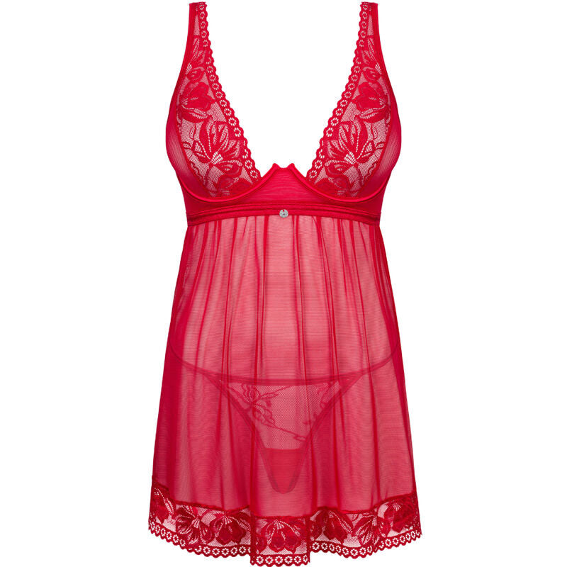 OBSESSIVE - LACELOVE BABYDOLL &amp; THONG RED XS/S