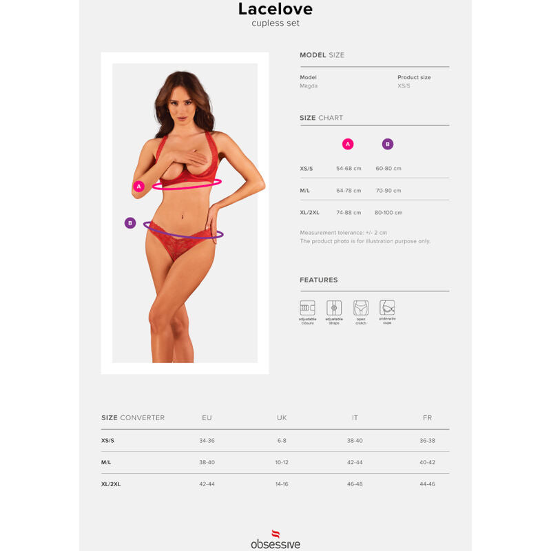 OBSESSIVE - LACELOVE SET TWO PIECE CUPLESS RED XS/S