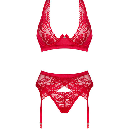 OBSESSIVE - LACELOVE SET THREE PIECE RED XS/S