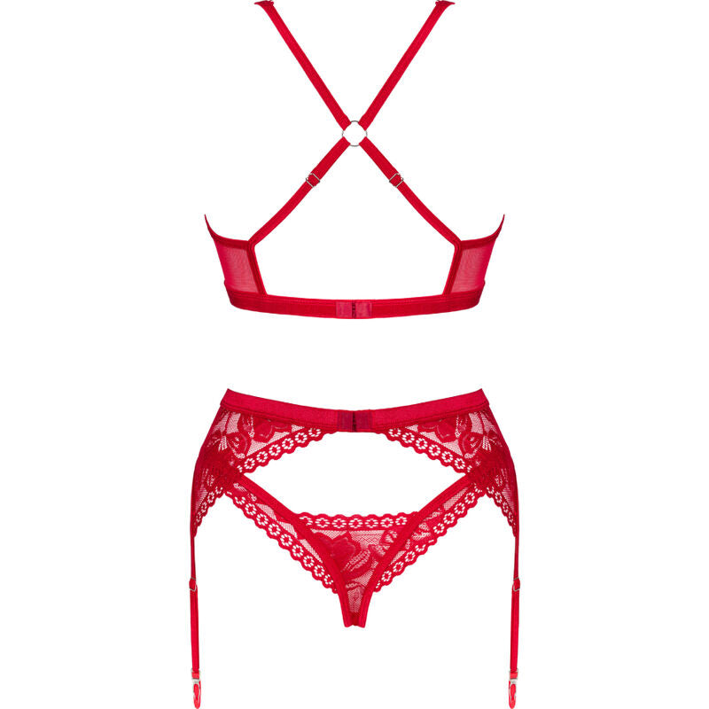 OBSESSIVE - LACELOVE SET THREE PIECE RED XS/S