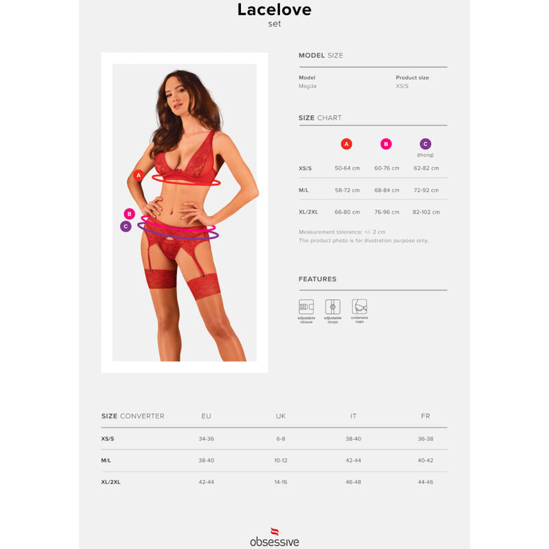 OBSESSIVE - LACELOVE SET THREE PIECE RED XS/S