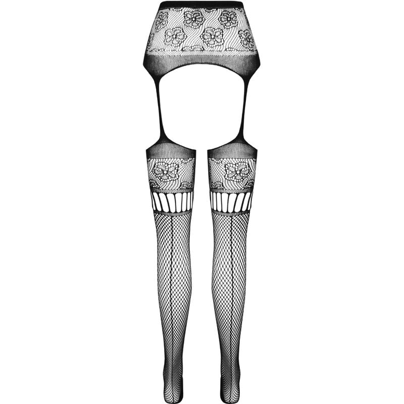 PASSION - S030 BLACK GARTER TIGHTS, ONE SIZE