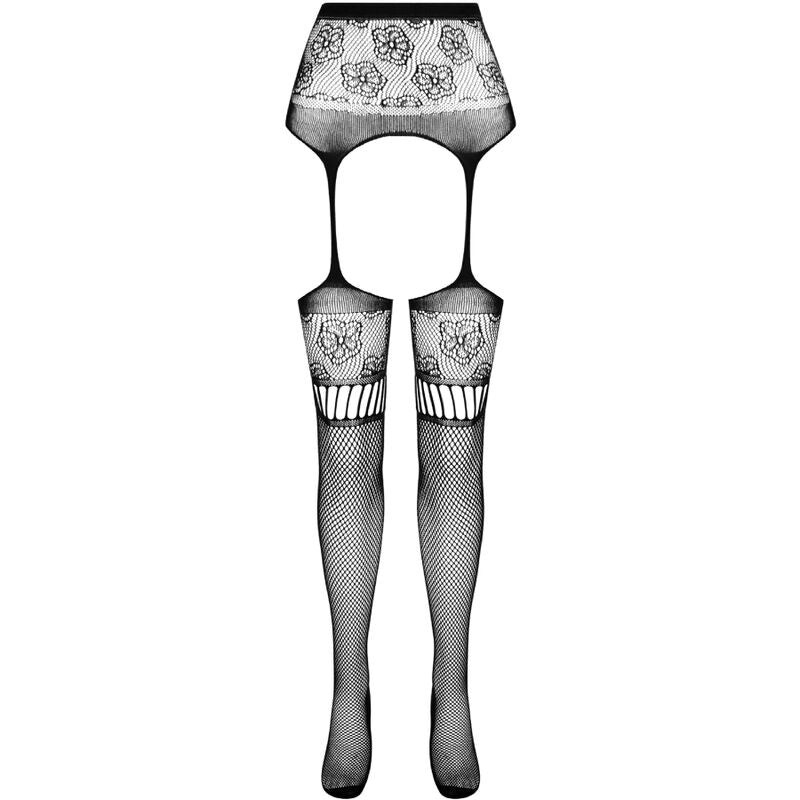 PASSION - S030 BLACK GARTER TIGHTS, ONE SIZE