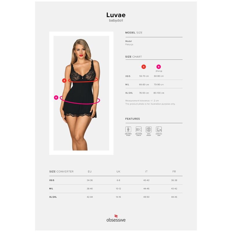 OBSESSIVE - BABYDOLL AND LUVAE THONG BLACK XS/S 