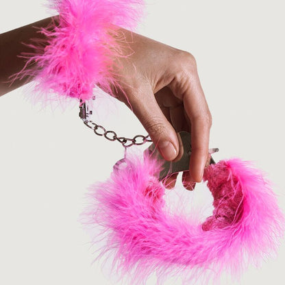 ADRIEN LASTIC – METAL HANDCUFFS WITH PINK FEATHERS