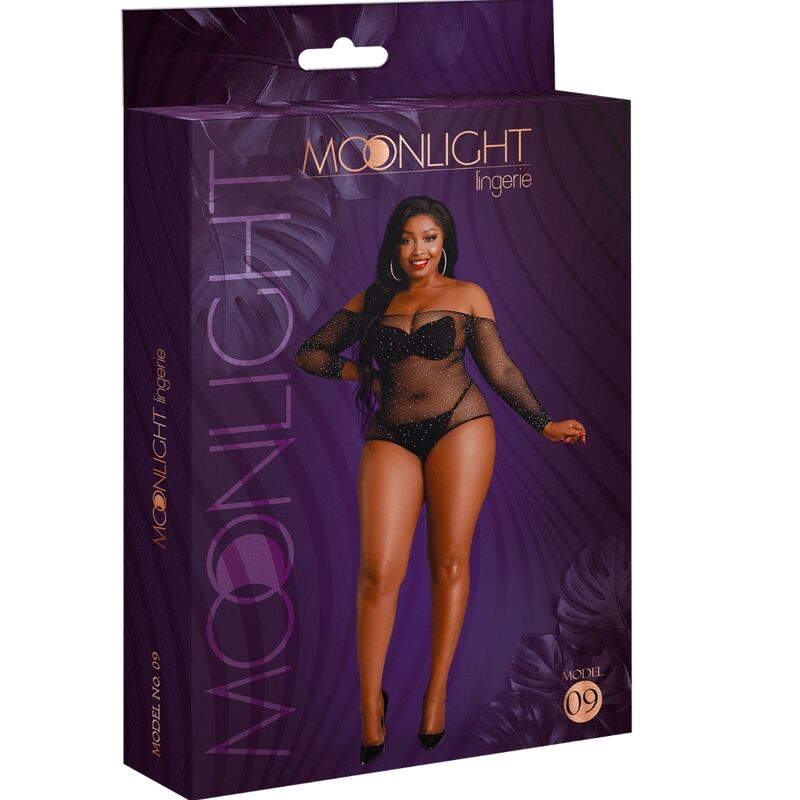 MOONLIGHT – LONG SLEEVE BODYSUIT, MODEL 9, BRIGHT BLACK, OVERSIZE