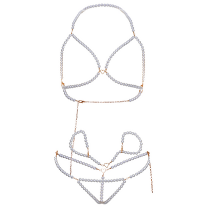 LEG AVENUE - BRA BRACELETS AND PEARL THONG SET