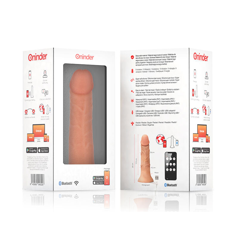 ONINDER - MEDIUM BOGOTÁ VIBRATOR DILDO WITH 9 SPEEDS NATURAL 20 CM -O- 4.2 CM - FREE APP