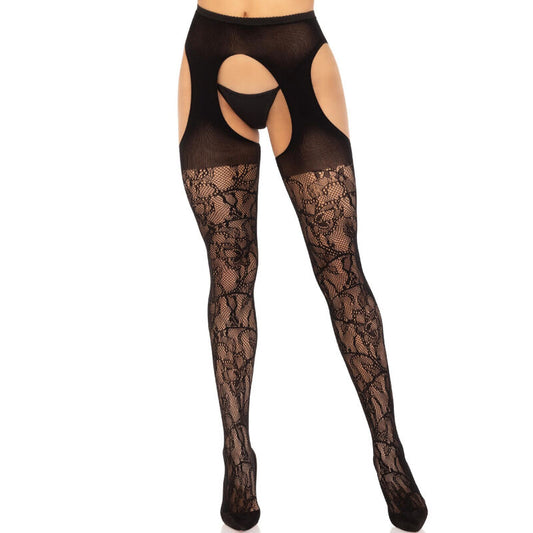 LEG AVENUE - LACE STOCKINGS BLACK
