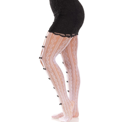 LEG AVENUE - STOCKINGS WITH OPENINGS HEART &amp; BOWS WHITE