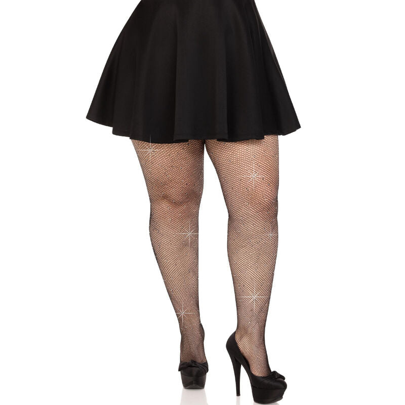 LEG AVENUE - CRYSTALLISATION FISHNET STOCKINGS, BLACK, OVERSIZE