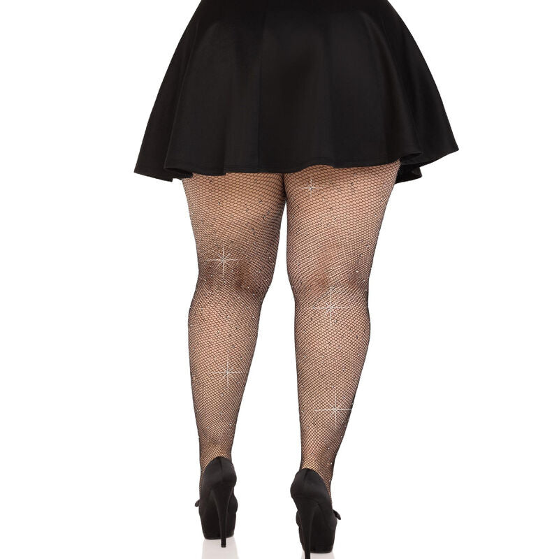LEG AVENUE - CRYSTALLISATION FISHNET STOCKINGS, BLACK, OVERSIZE