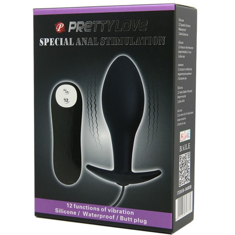 PRETTY LOVE - ANAL PLUG ANCHOR SHAPE SILICONE 12 VIBRATION MODES BLACK