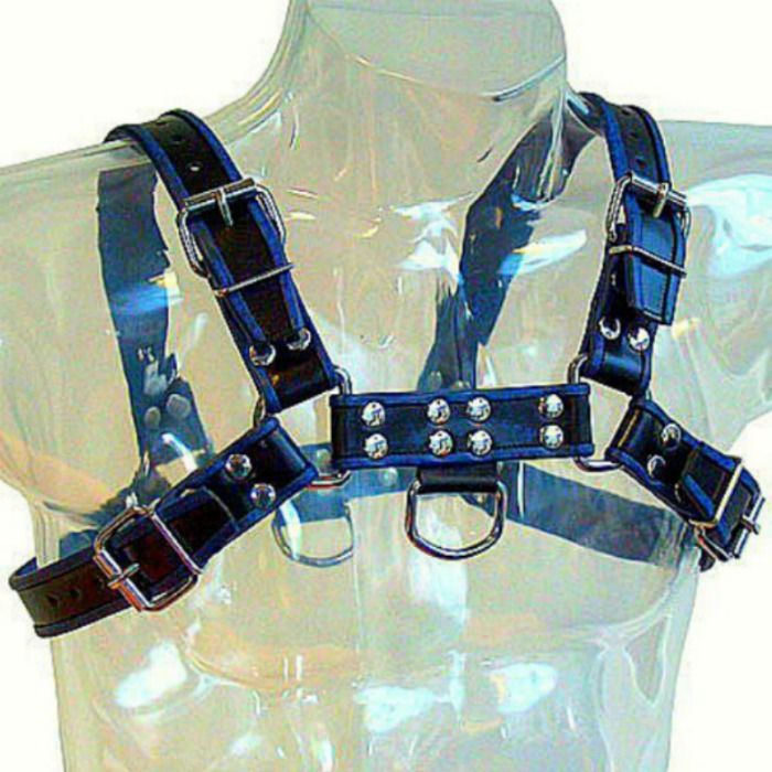 LEATHER BODY - BRUST BULLDOG HARNESS SCHWARZ / BLAU LEDER