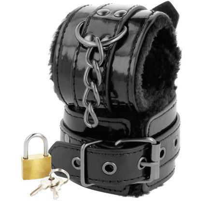 DARKNESS - BLACK, ADJUSTABLE LEATHER HANDCUFFS WITH PADLOCK