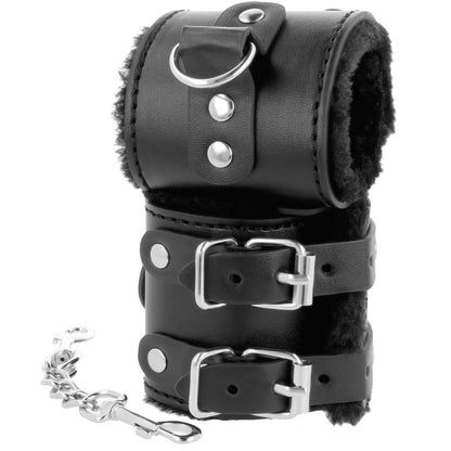 DARKNESS - BLACK, ADJUSTABLE LEATHER HANDCUFFS WITH LINING