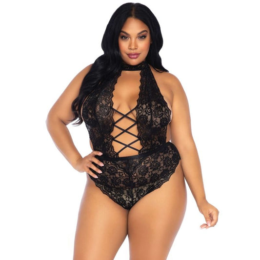 LEG AVENUE - TEDDY WITHOUT SOFT FLOWER LACE, OVERSIZE